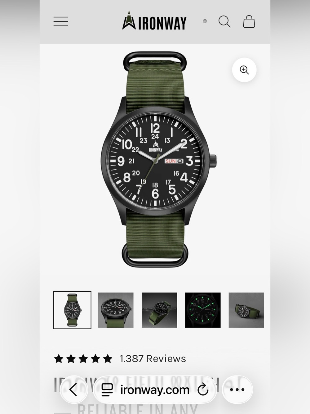 Ironway Field Watch with Olive Green Nylon Strap